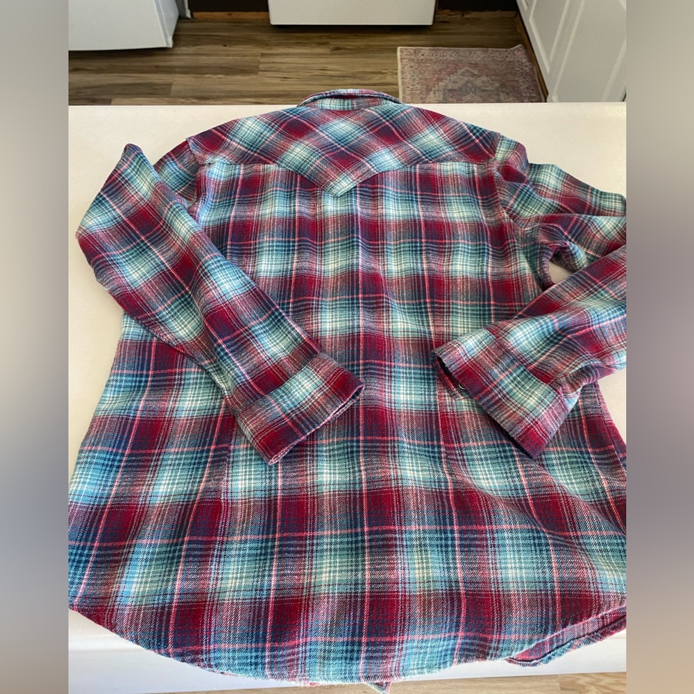 WRANGLER VTG WESTERN PEARL SNAP FLANNEL PNK BLUR XS/S (see meaurements) - Picture 5 of 7